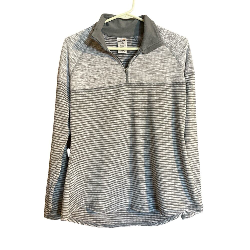 Avia Gray Long Sleeve 1/4 Zip Athletic Top Large EUC Striped